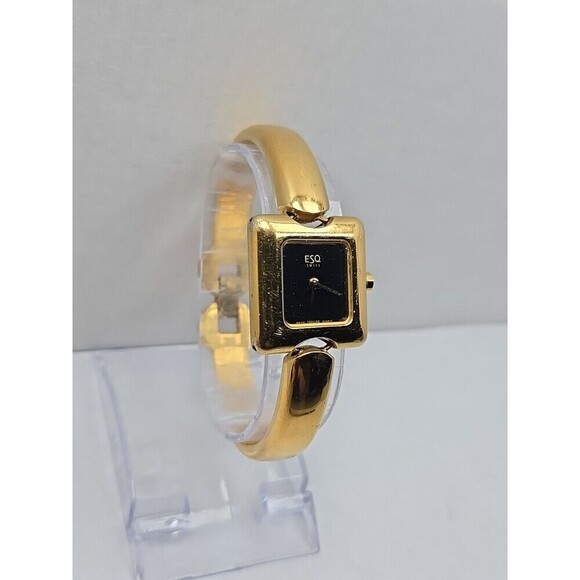 ESQ by Movado 100663 Gold Tone Bangle Cuff Watch Swiss Black Dial New Battery main image 8
